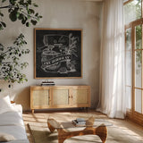 Retro Bakery Chalk II by Mary Urban. Shown in a natural wood frame in a cozy modern living room. Available as an archival giclee rolled canvas, fine art paper, or poster print. SKU 19850a.