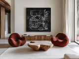 Retro Bakery Chalk II by Mary Urban. Shown as extra-large giant wall art in a modern living room. Available as an archival giclee rolled canvas, fine art paper, or poster print. SKU 19850a.