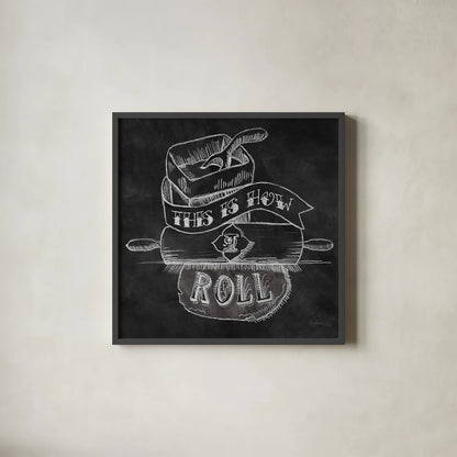 Retro Bakery Chalk III by Mary Urban. Shown in a sleek black glass frame for a contemporary gallery look. Available as an archival giclee rolled canvas, fine art paper, or poster print. SKU 19851a.