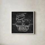 Retro Bakery Chalk III by Mary Urban. Shown in a crisp white glass frame for a clean and minimalist style. Available as an archival giclee rolled canvas, fine art paper, or poster print. SKU 19851a.