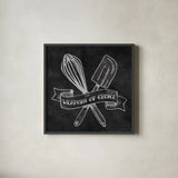 Retro Bakery Chalk IV by Mary Urban. Shown in a sleek black glass frame for a contemporary gallery look. Available as an archival giclee rolled canvas, fine art paper, or poster print. SKU 19852a.