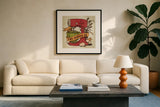 Retro Bakery Color II by Mary Urban. Displayed in a glass frame with matte in a clean modern living room. Available as an archival giclee rolled canvas, fine art paper, or poster print. SKU 15993a.