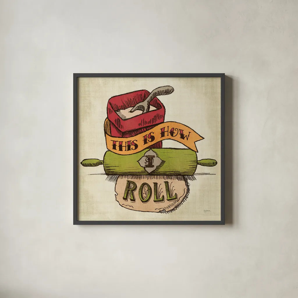 Retro Bakery Color III by Mary Urban. Shown in a sleek black glass frame for a contemporary gallery look. Available as an archival giclee rolled canvas, fine art paper, or poster print. SKU 16016a.