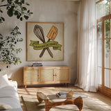 Retro Bakery Color IV by Mary Urban. Shown in a natural wood frame in a cozy modern living room. Available as an archival giclee rolled canvas, fine art paper, or poster print. SKU 15994a.