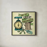 Retro Bakery Green I by Mary Urban. Shown in a sleek black glass frame for a contemporary gallery look. Available as an archival giclee rolled canvas, fine art paper, or poster print. SKU 19192a.