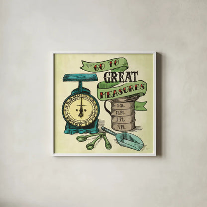 Retro Bakery Green I by Mary Urban. Shown in a crisp white glass frame for a clean and minimalist style. Available as an archival giclee rolled canvas, fine art paper, or poster print. SKU 19192a.