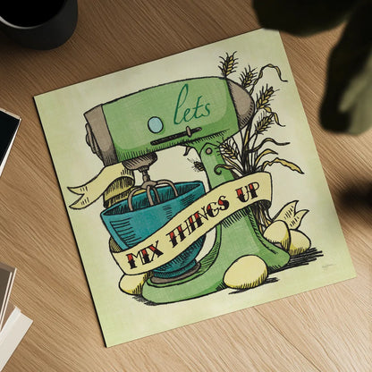 Retro Bakery Green II by Mary Urban. Shown as a detailed flat fine art print, highlighting archival giclee quality. Available as an archival giclee rolled canvas, fine art paper, or poster print. SKU 19193a.