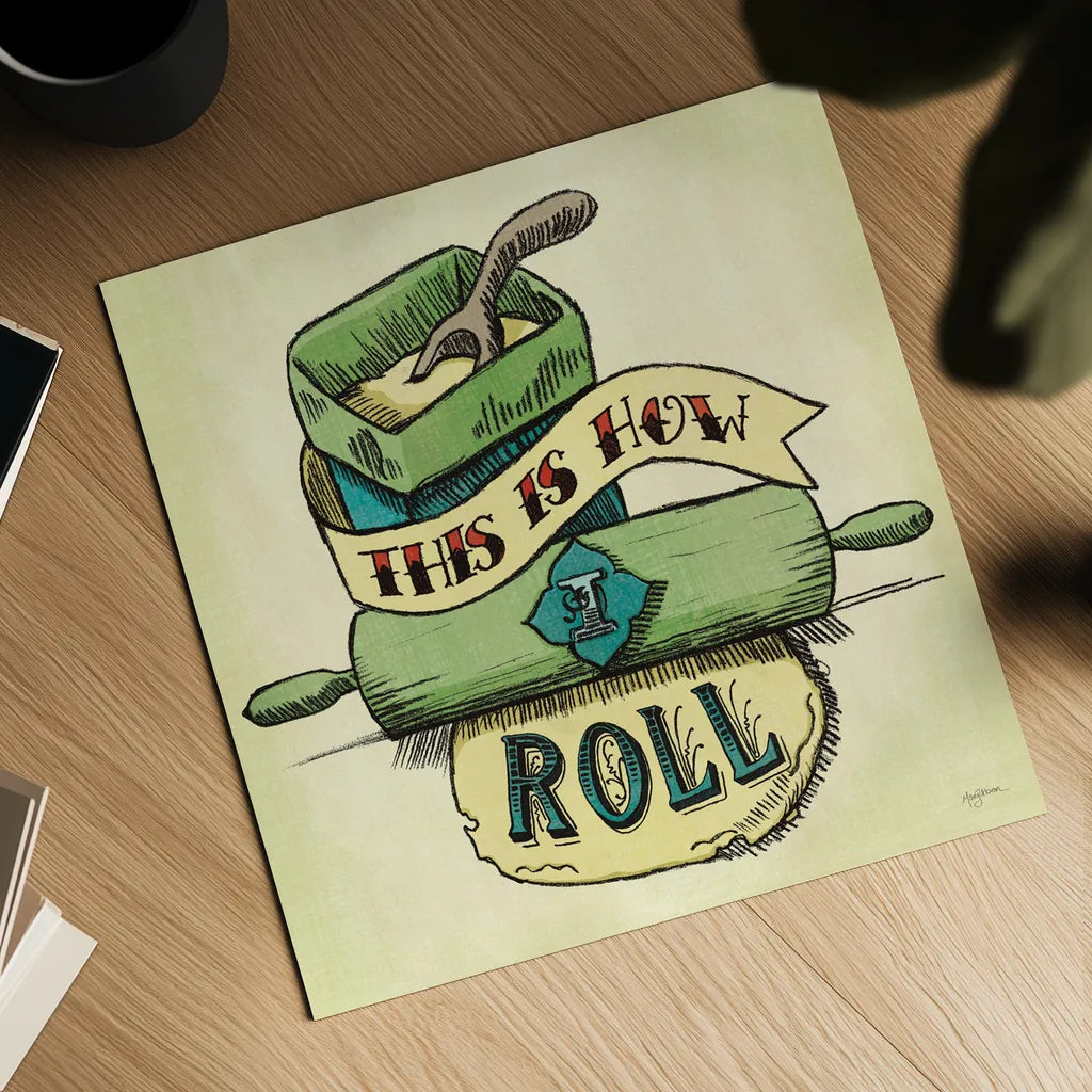 Retro Bakery Green III by Mary Urban. Shown as a detailed flat fine art print, highlighting archival giclee quality. Available as an archival giclee rolled canvas, fine art paper, or poster print. SKU 19194a.