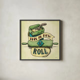 Retro Bakery Green III by Mary Urban. Shown in a sleek black glass frame for a contemporary gallery look. Available as an archival giclee rolled canvas, fine art paper, or poster print. SKU 19194a.