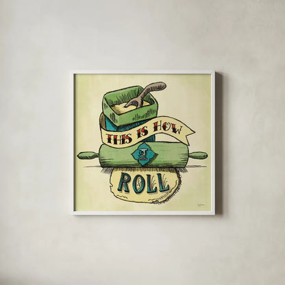 Retro Bakery Green III by Mary Urban. Shown in a crisp white glass frame for a clean and minimalist style. Available as an archival giclee rolled canvas, fine art paper, or poster print. SKU 19194a.