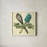 Retro Bakery Green IV by Mary Urban. Shown in a crisp white glass frame for a clean and minimalist style. Available as an archival giclee rolled canvas, fine art paper, or poster print. SKU 19195a.