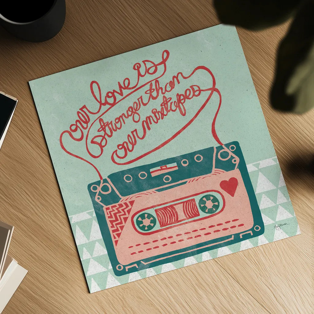 Retro Cassette by Mary Urban. Shown as a detailed flat fine art print, highlighting archival giclee quality. Available as an archival giclee rolled canvas, fine art paper, or poster print. SKU 20906a.