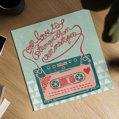 Retro Cassette by Mary Urban. Shown as a detailed flat fine art print, highlighting archival giclee quality. Available as an archival giclee rolled canvas, fine art paper, or poster print. SKU 20906a.