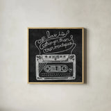 Retro Cassette Chalk by Mary Urban. Shown in a natural wood glass frame for a timeless modern aesthetic. Available as an archival giclee rolled canvas, fine art paper, or poster print. SKU 30509a.