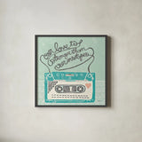 Retro Cassette Gray by Mary Urban. Shown in a sleek black glass frame for a contemporary gallery look. Available as an archival giclee rolled canvas, fine art paper, or poster print. SKU 20848a.