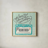 Retro Cassette Gray by Mary Urban. Shown in a natural wood glass frame for a timeless modern aesthetic. Available as an archival giclee rolled canvas, fine art paper, or poster print. SKU 20848a.
