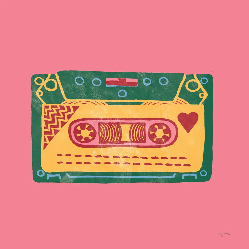 Retro Cassette No Words Dark by Mary Urban. SKU 60981a. Archival Giclee Fine art print for wall decor.