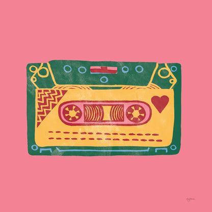 Retro Cassette No Words Dark by Mary Urban. SKU 60981a. Archival Giclee Fine art print for wall decor.