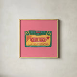 Retro Cassette No Words Dark by Mary Urban. Shown in a natural wood glass frame for a timeless modern aesthetic. Available as an archival giclee rolled canvas, fine art paper, or poster print. SKU 60981a.