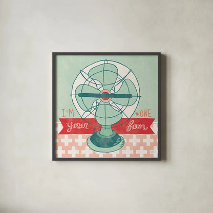 Retro Fan by Mary Urban. Shown in a sleek black glass frame for a contemporary gallery look. Available as an archival giclee rolled canvas, fine art paper, or poster print. SKU 20907a.