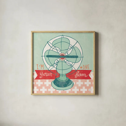 Retro Fan by Mary Urban. Shown in a natural wood glass frame for a timeless modern aesthetic. Available as an archival giclee rolled canvas, fine art paper, or poster print. SKU 20907a.
