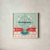 Retro Fan by Mary Urban. Shown in a crisp white glass frame for a clean and minimalist style. Available as an archival giclee rolled canvas, fine art paper, or poster print. SKU 20907a.