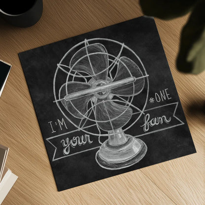 Retro Fan Chalk by Mary Urban. Shown as a detailed flat fine art print, highlighting archival giclee quality. Available as an archival giclee rolled canvas, fine art paper, or poster print. SKU 30507a.