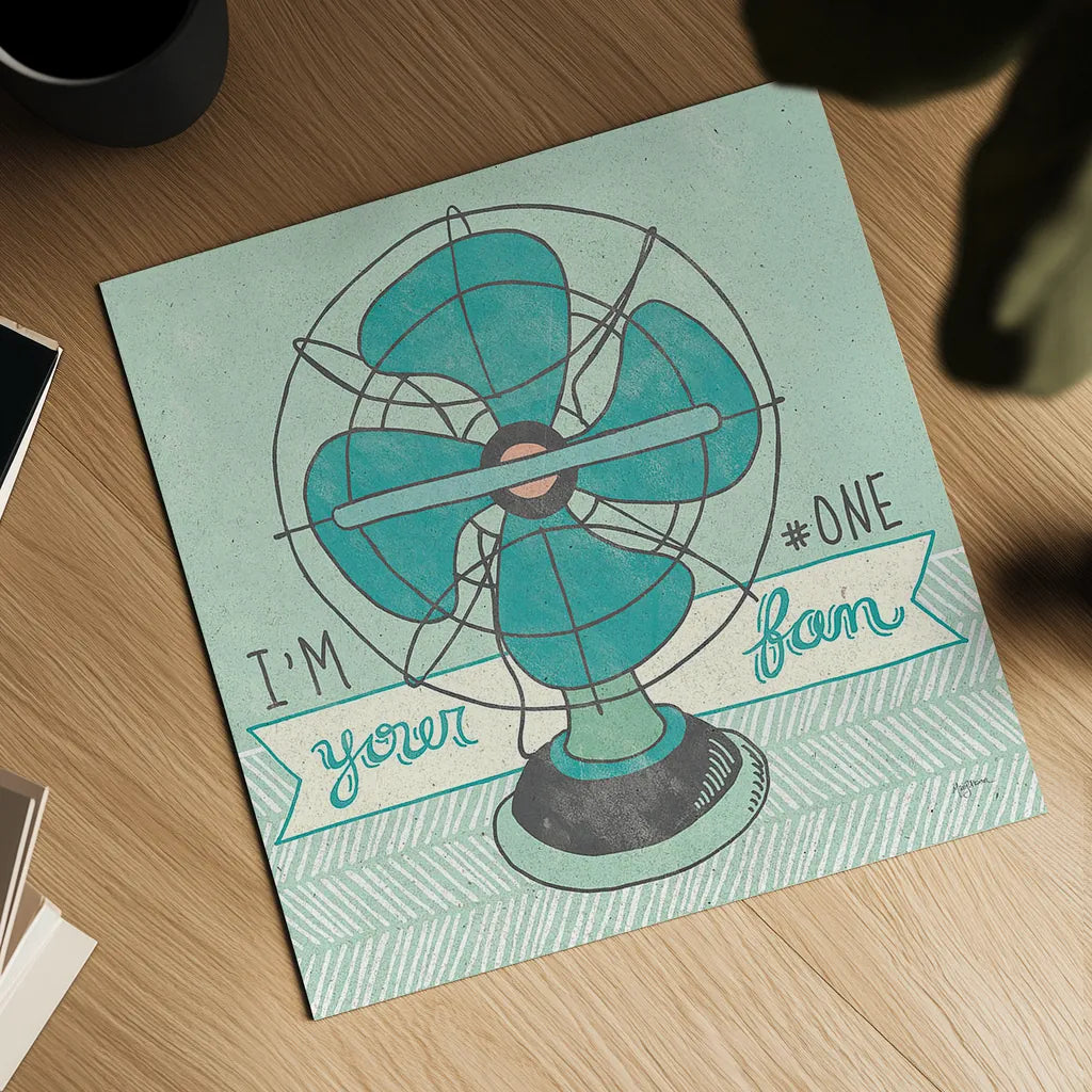 Retro Fan Gray by Mary Urban. Shown as a detailed flat fine art print, highlighting archival giclee quality. Available as an archival giclee rolled canvas, fine art paper, or poster print. SKU 20849a.