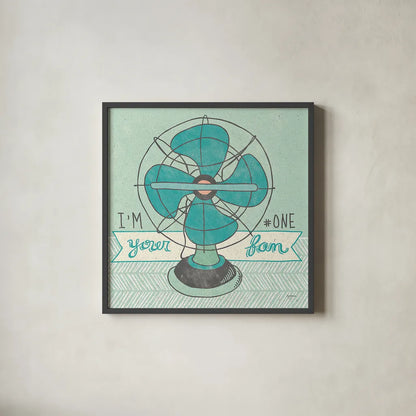 Retro Fan Gray by Mary Urban. Shown in a sleek black glass frame for a contemporary gallery look. Available as an archival giclee rolled canvas, fine art paper, or poster print. SKU 20849a.