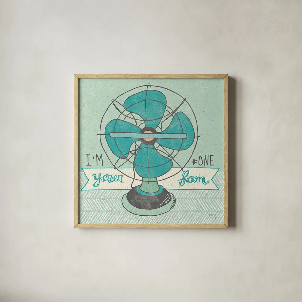 Retro Fan Gray by Mary Urban. Shown in a natural wood glass frame for a timeless modern aesthetic. Available as an archival giclee rolled canvas, fine art paper, or poster print. SKU 20849a.