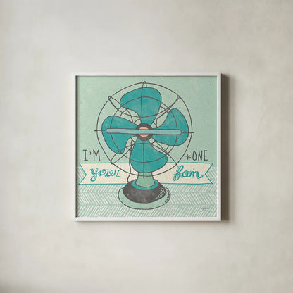 Retro Fan Gray by Mary Urban. Shown in a crisp white glass frame for a clean and minimalist style. Available as an archival giclee rolled canvas, fine art paper, or poster print. SKU 20849a.