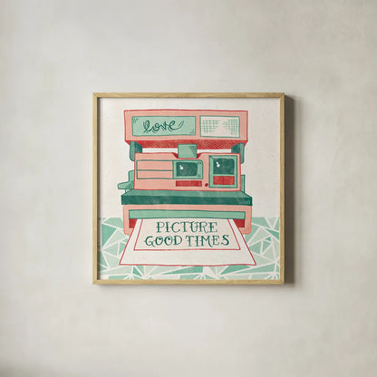 Retro Polaroid by Mary Urban. Shown in a natural wood glass frame for a timeless modern aesthetic. Available as an archival giclee rolled canvas, fine art paper, or poster print. SKU 20908a.