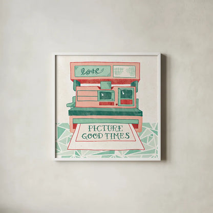 Retro Polaroid by Mary Urban. Shown in a crisp white glass frame for a clean and minimalist style. Available as an archival giclee rolled canvas, fine art paper, or poster print. SKU 20908a.