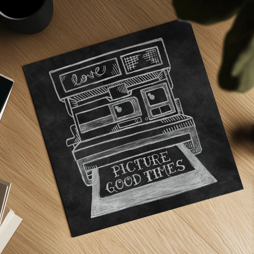 Retro Polaroid Chalk by Mary Urban. Shown as a detailed flat fine art print, highlighting archival giclee quality. Available as an archival giclee rolled canvas, fine art paper, or poster print. SKU 30508a.