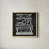 Retro Polaroid Chalk by Mary Urban. Shown in a natural wood glass frame for a timeless modern aesthetic. Available as an archival giclee rolled canvas, fine art paper, or poster print. SKU 30508a.