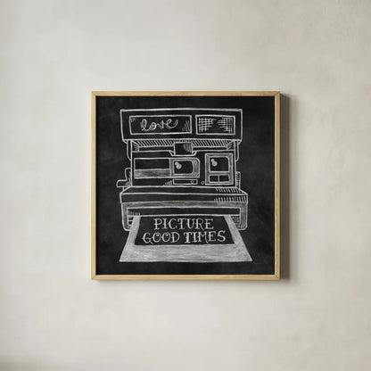 Retro Polaroid Chalk by Mary Urban. Shown in a natural wood glass frame for a timeless modern aesthetic. Available as an archival giclee rolled canvas, fine art paper, or poster print. SKU 30508a.