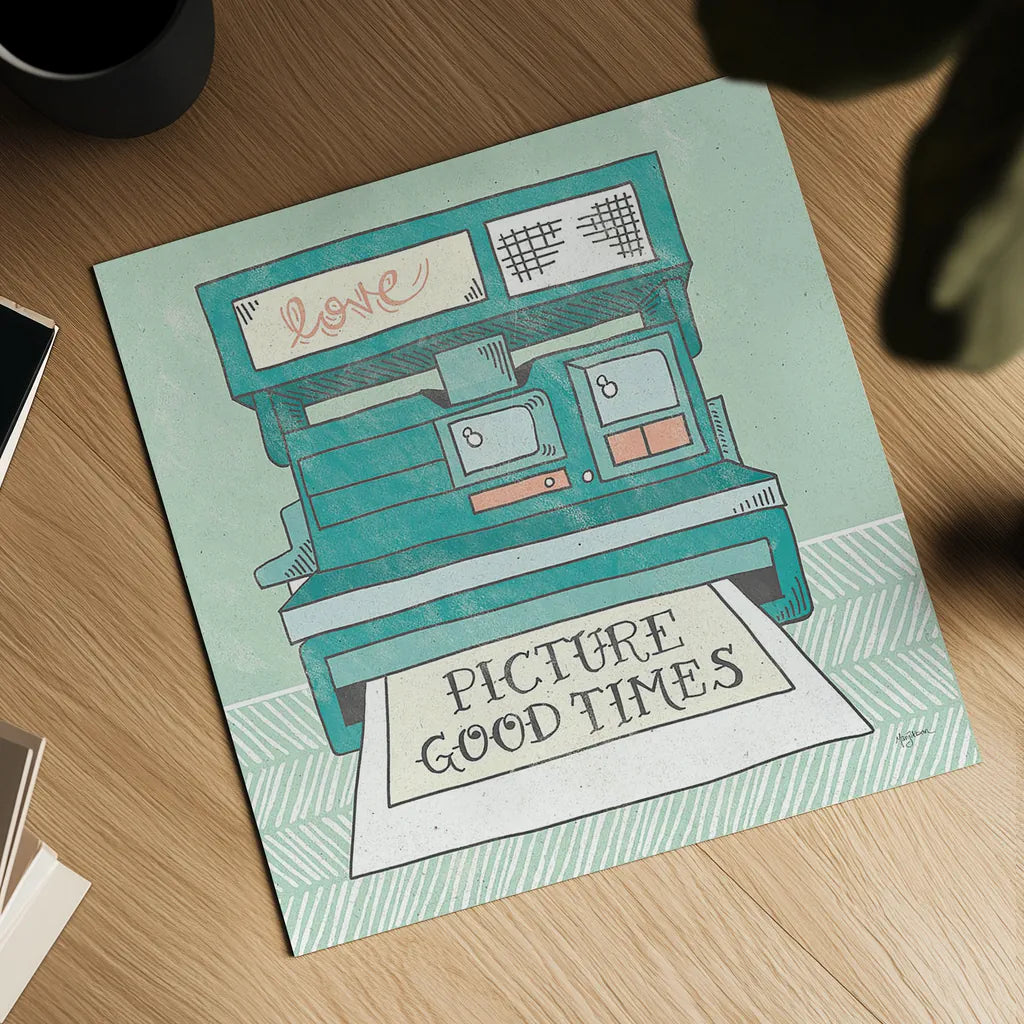 Retro Polaroid Gray by Mary Urban. Shown as a detailed flat fine art print, highlighting archival giclee quality. Available as an archival giclee rolled canvas, fine art paper, or poster print. SKU 20850a.