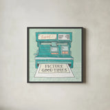 Retro Polaroid Gray by Mary Urban. Shown in a sleek black glass frame for a contemporary gallery look. Available as an archival giclee rolled canvas, fine art paper, or poster print. SKU 20850a.