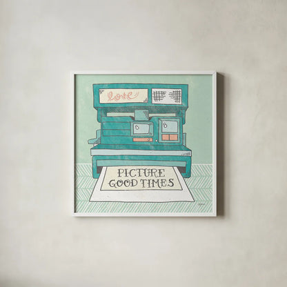 Retro Polaroid Gray by Mary Urban. Shown in a crisp white glass frame for a clean and minimalist style. Available as an archival giclee rolled canvas, fine art paper, or poster print. SKU 20850a.