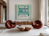 Retro Polaroid Gray by Mary Urban. Shown as extra-large giant wall art in a modern living room. Available as an archival giclee rolled canvas, fine art paper, or poster print. SKU 20850a.
