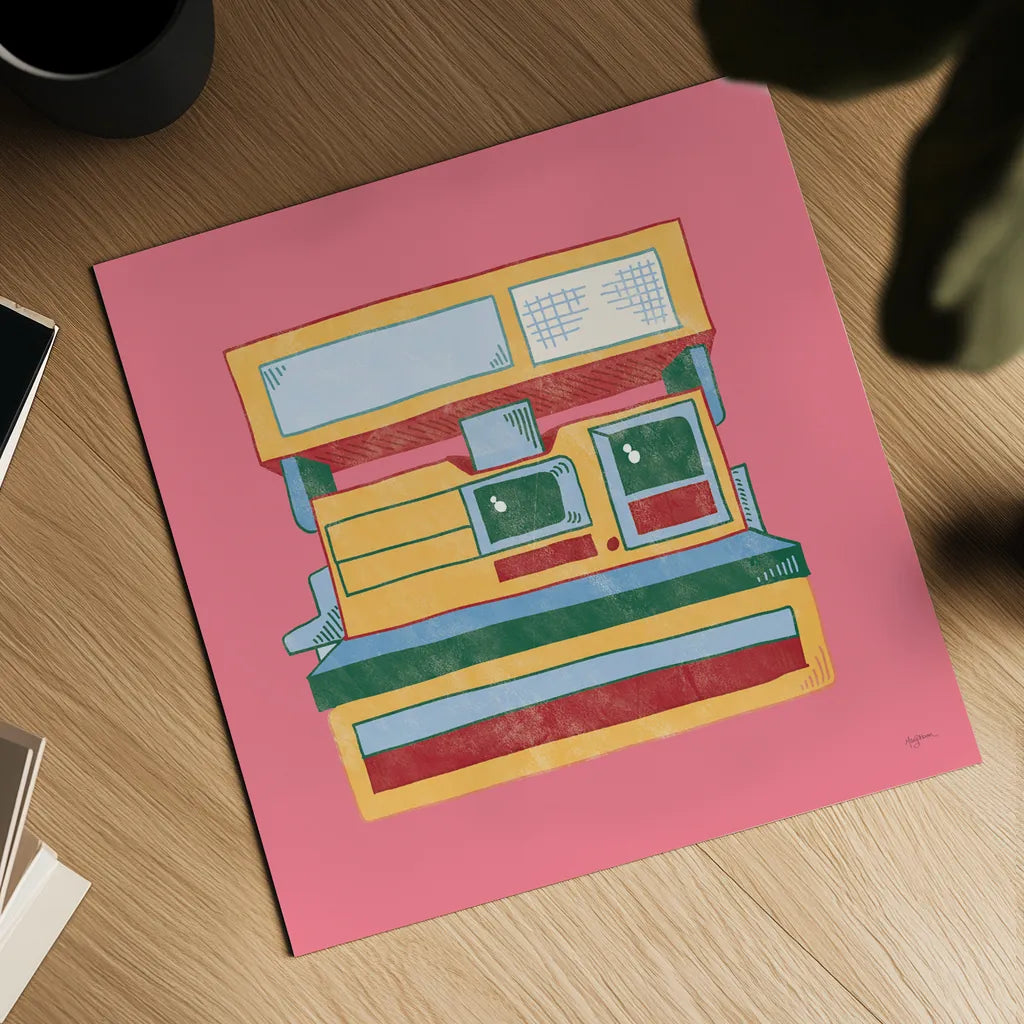 Retro Polaroid No Words Dark by Mary Urban. Shown as a detailed flat fine art print, highlighting archival giclee quality. Available as an archival giclee rolled canvas, fine art paper, or poster print. SKU 60982a.