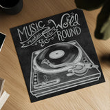 Retro Record Player Chalk by Mary Urban. Shown as a detailed flat fine art print, highlighting archival giclee quality. Available as an archival giclee rolled canvas, fine art paper, or poster print. SKU 30506a.