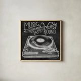 Retro Record Player Chalk by Mary Urban. Shown in a natural wood glass frame for a timeless modern aesthetic. Available as an archival giclee rolled canvas, fine art paper, or poster print. SKU 30506a.