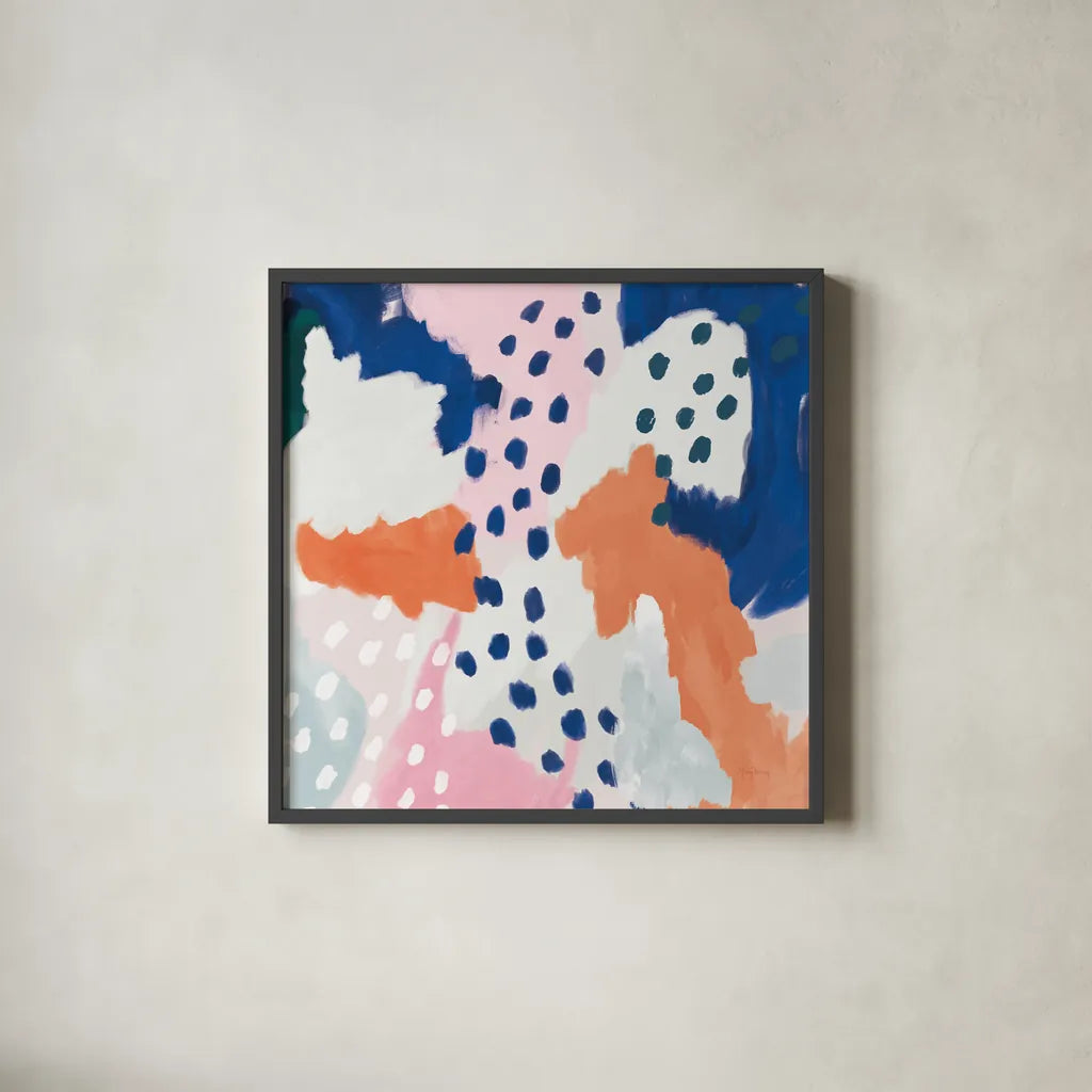 Royal Blue Life I Crop by Mary Urban. Shown in a sleek black glass frame for a contemporary gallery look. Available as an archival giclee rolled canvas, fine art paper, or poster print. SKU 53256a.