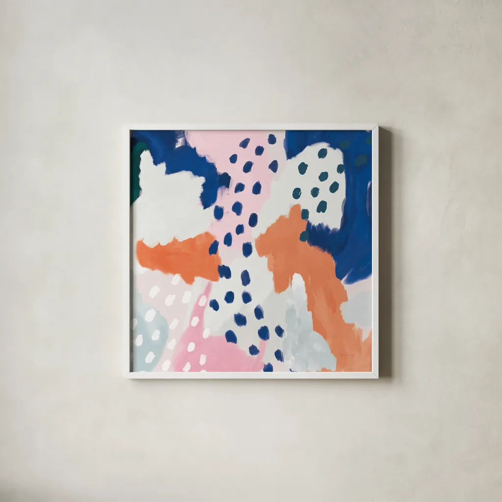 Royal Blue Life I Crop by Mary Urban. Shown in a crisp white glass frame for a clean and minimalist style. Available as an archival giclee rolled canvas, fine art paper, or poster print. SKU 53256a.