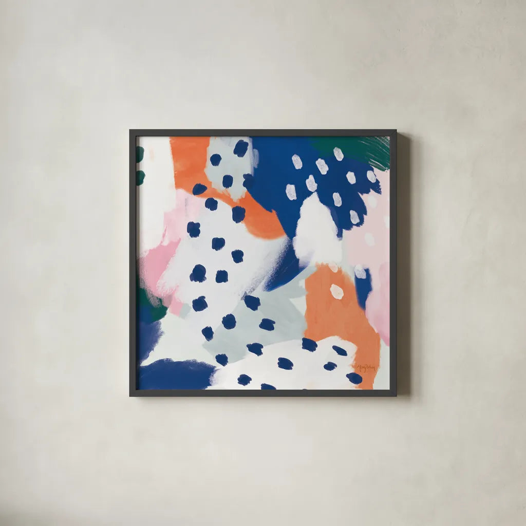 Royal Blue Life II Crop by Mary Urban. Shown in a sleek black glass frame for a contemporary gallery look. Available as an archival giclee rolled canvas, fine art paper, or poster print. SKU 53257a.