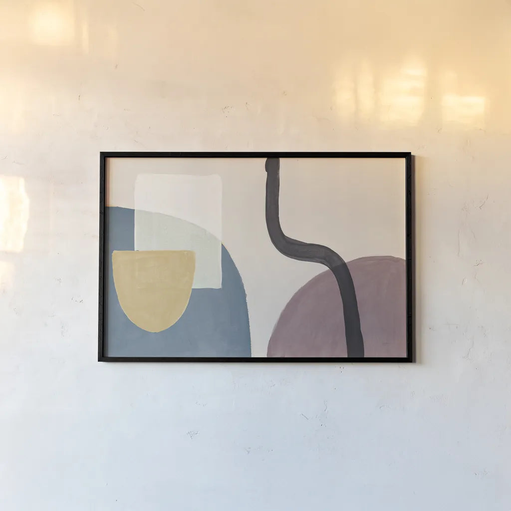 Sandy Balance I Dark by Mary Urban. shown as a paper print in a black flame. Available as a archival giclee rolled canvas, fine art paper, or poster print. SKU 66730i.