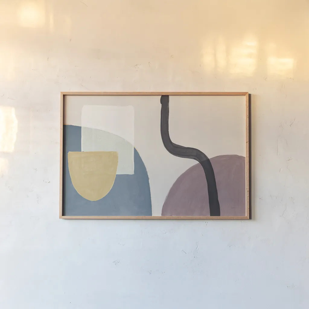 Sandy Balance I Dark by Mary Urban. shown as a paper print in a natural frame. Available as a archival giclee rolled canvas, fine art paper, or poster print. SKU 66730i.