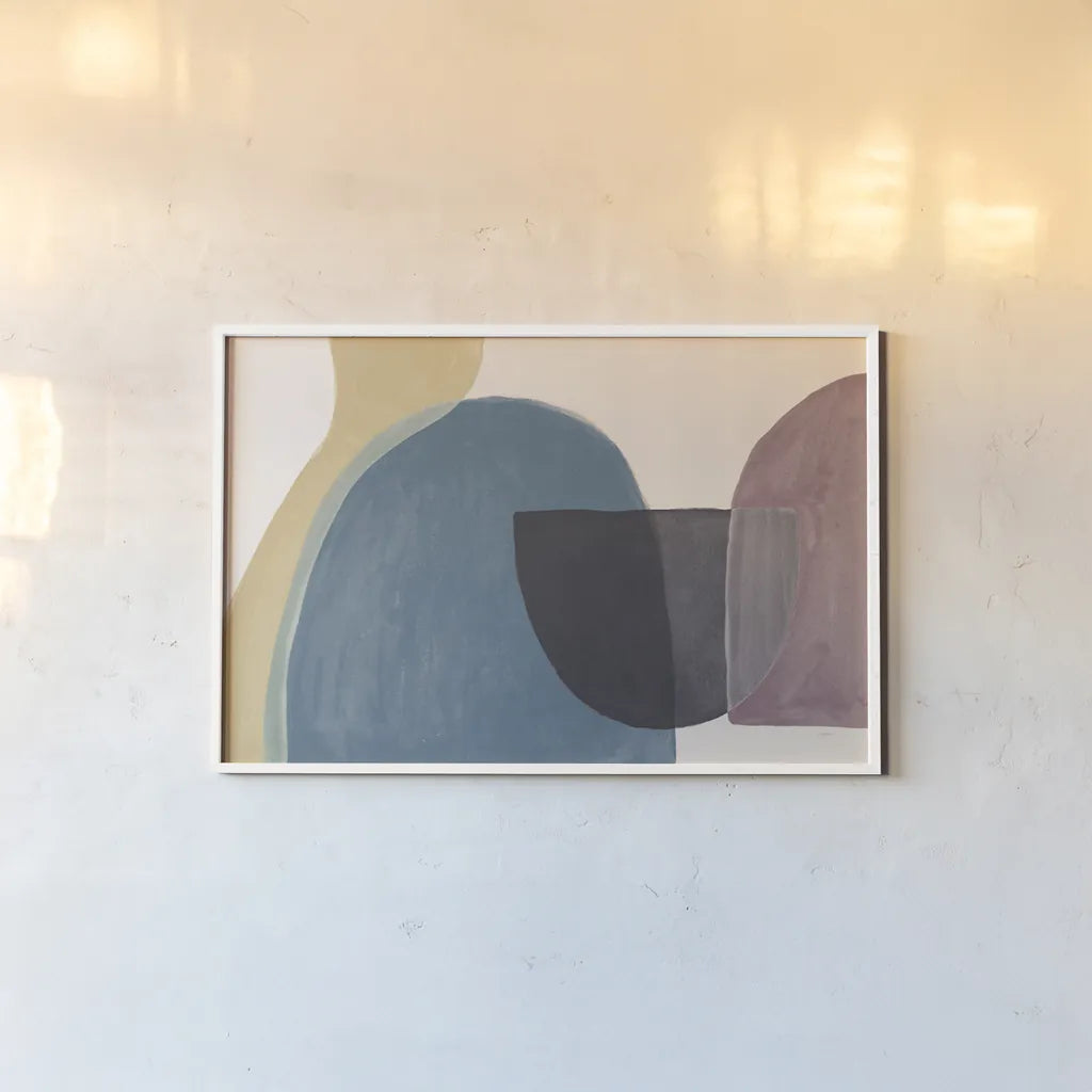 Sandy Balance II Dark by Mary Urban. shown as a paper print in a white frame. Available as a archival giclee rolled canvas, fine art paper, or poster print. SKU 66731i.