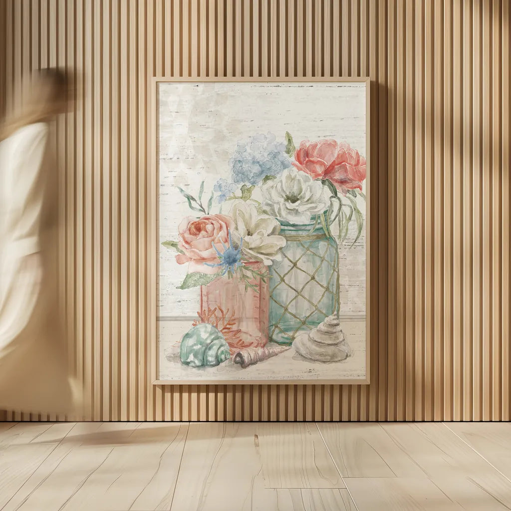 Seaside Petals III v2 by Mary Urban. shown as over sized large wall art. Available as an archival giclee rolled canvas, fine art paper, or poster print. SKU 67382h.